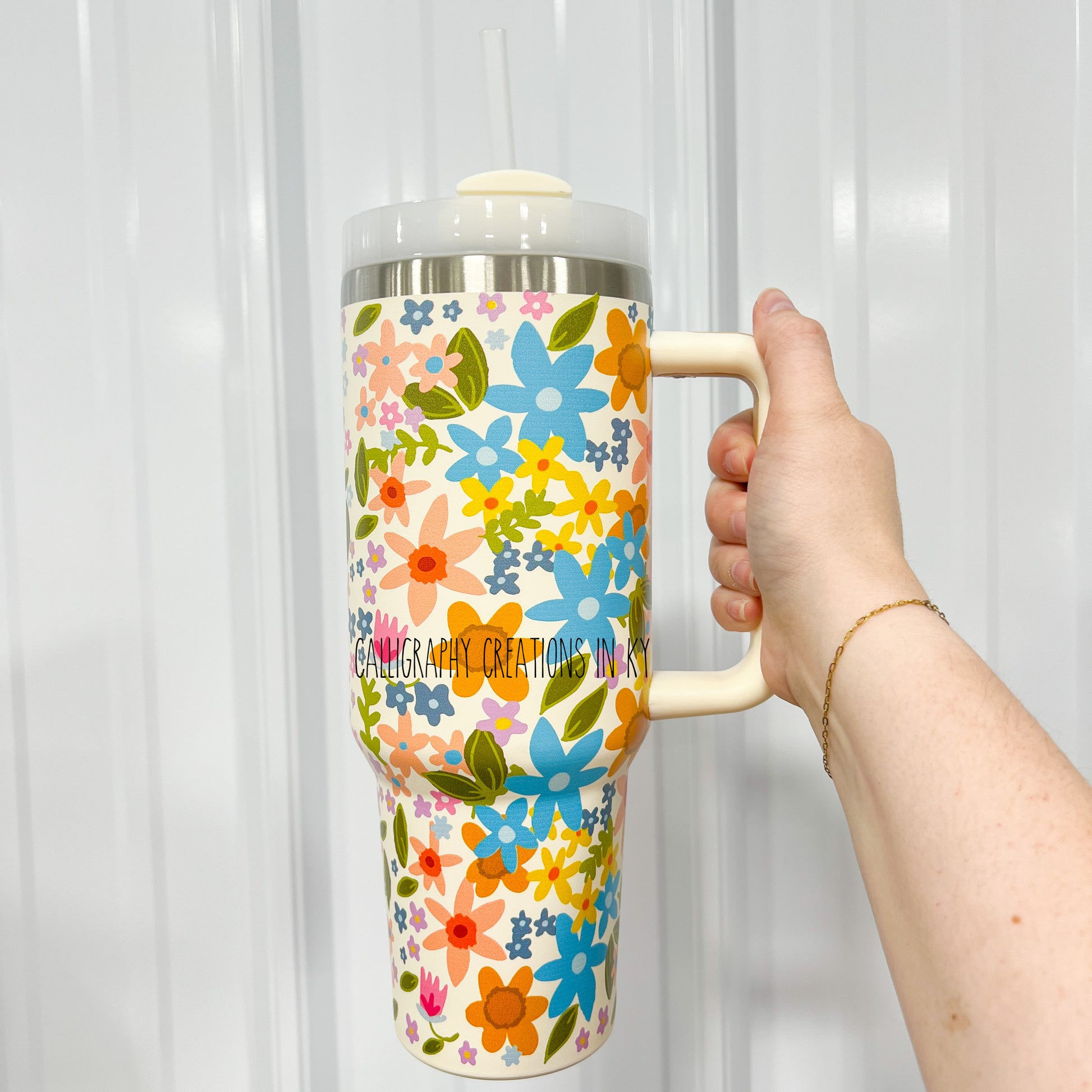 Groovy Flowers Tumbler Cup with Handle