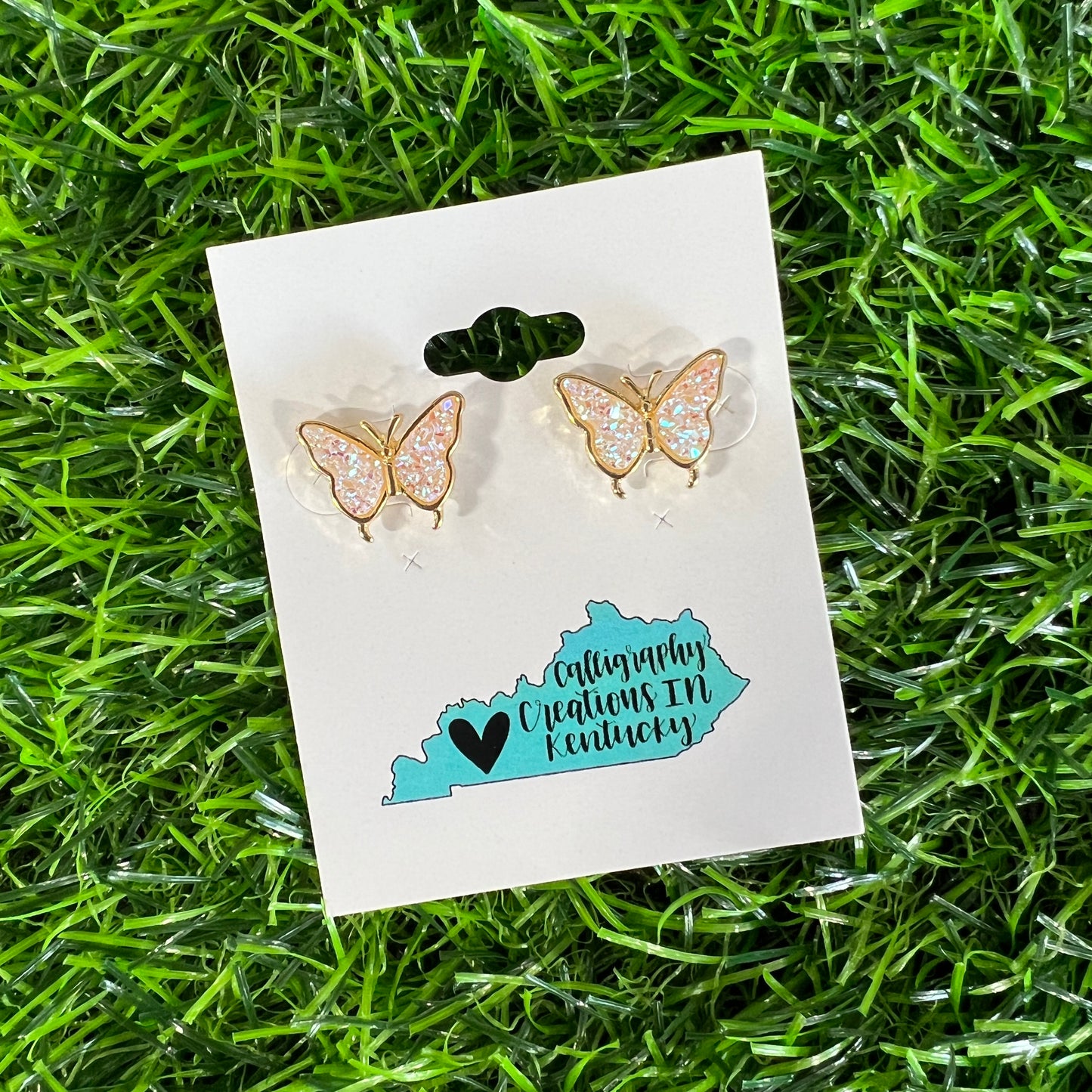 White Glitter Butterfly Stud Earrings