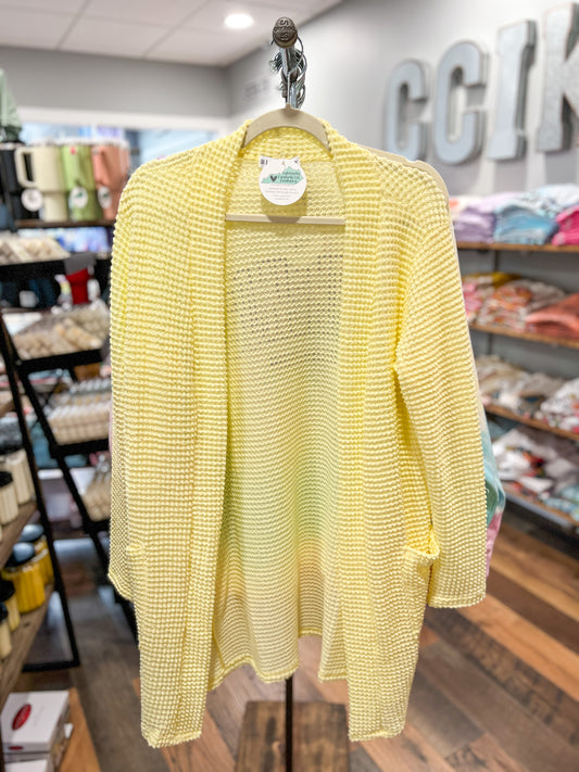 Pastel Yellow Thin Waffle Cardigan