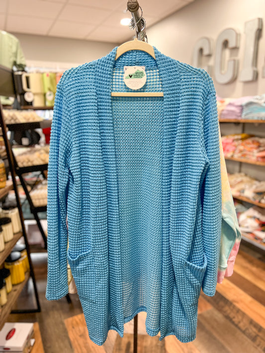 Neon Blue Thin Waffle Cardigan