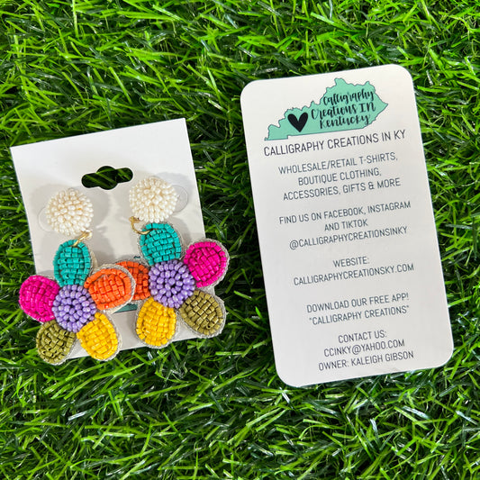 Multi Seed Bead Flower Earrings