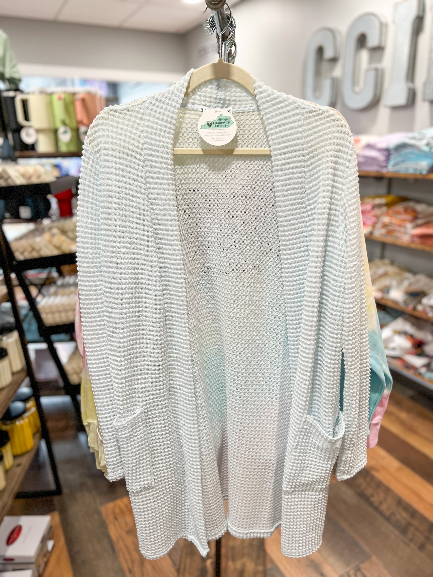 Baby Blue Thin Waffle Cardigan