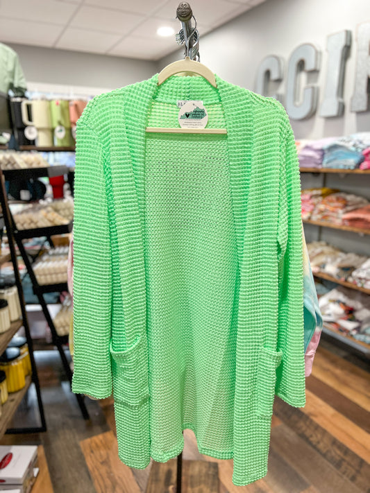 Lime Green Thin Waffle Cardigan