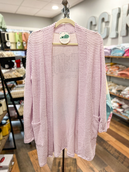 Lavender Thin Waffle Cardigan