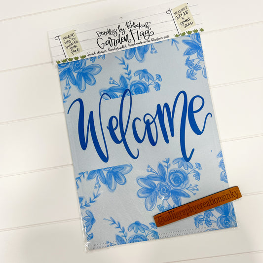 Welcome Blue Floral Garden Flag