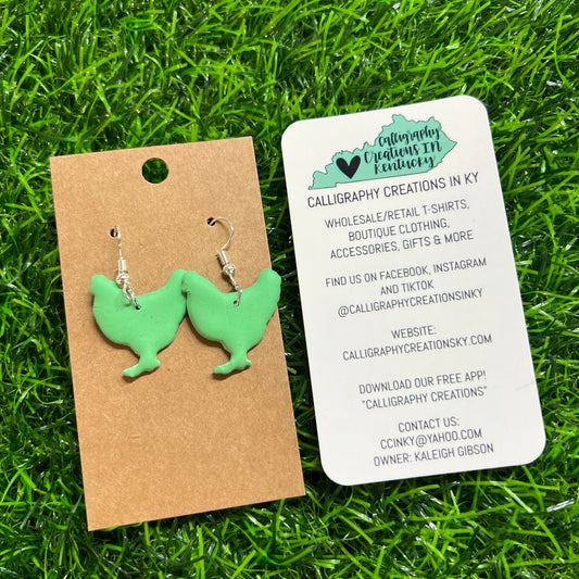 Green Chicken Earrings