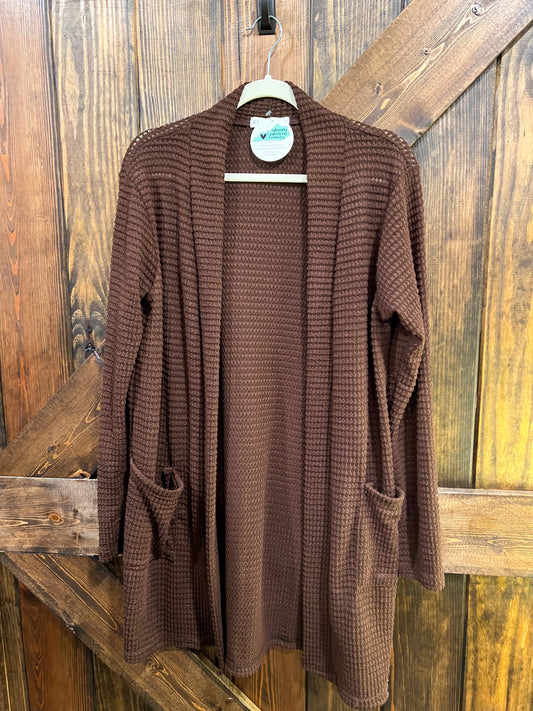 Brown Thin Waffle Cardigan