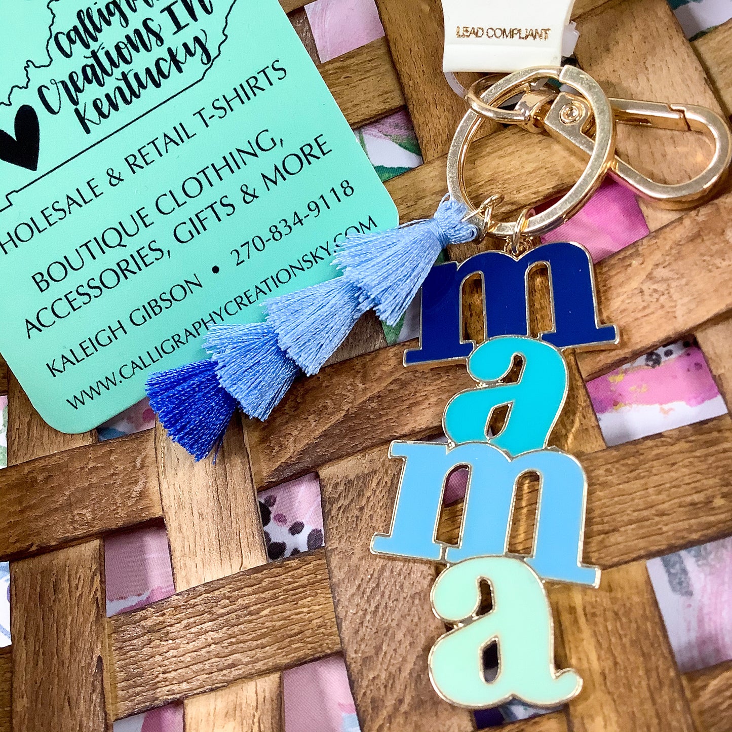 Mama Tassel Keychain-blue