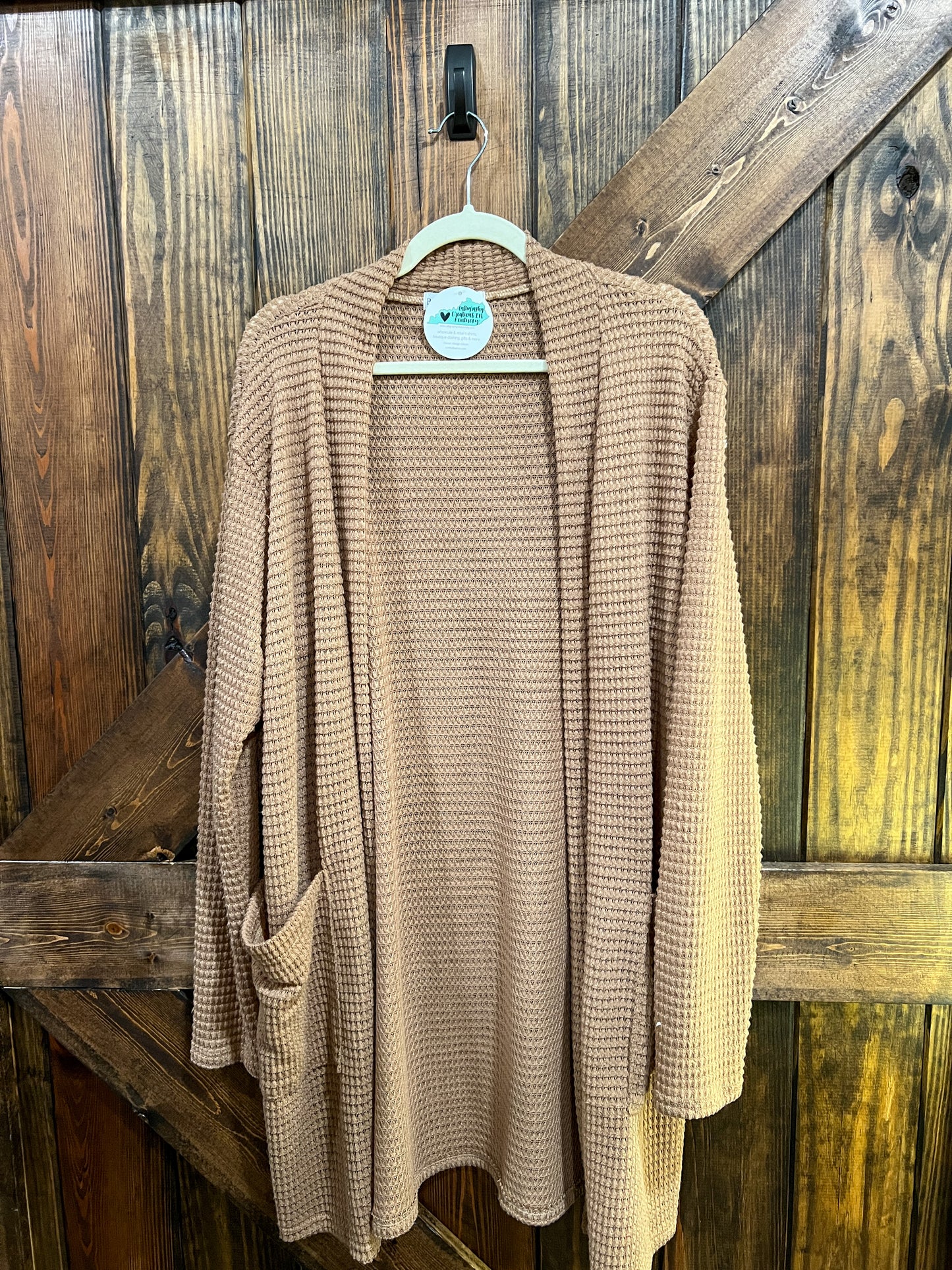 Camel Thin Waffle Cardigan