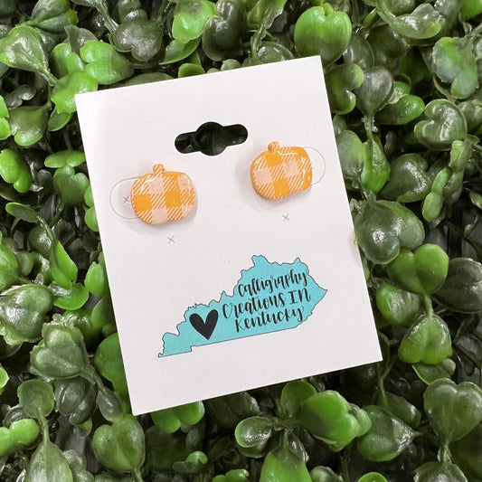 Orange Plaid Handmade Clay Pumpkin Earrings