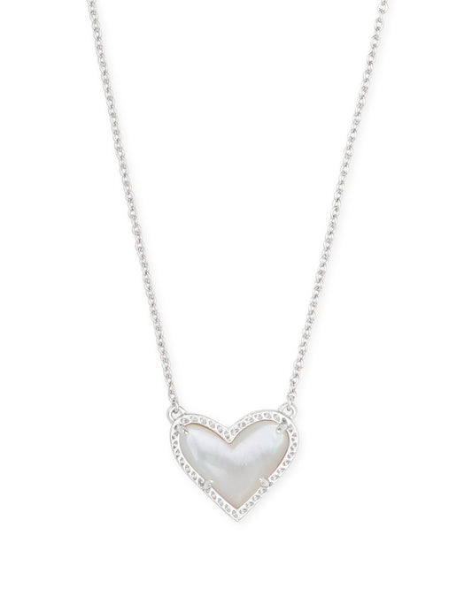 Kendra Scott Ari Heart Pendant Necklace - Rhodium Ivory Mother Of Pearl