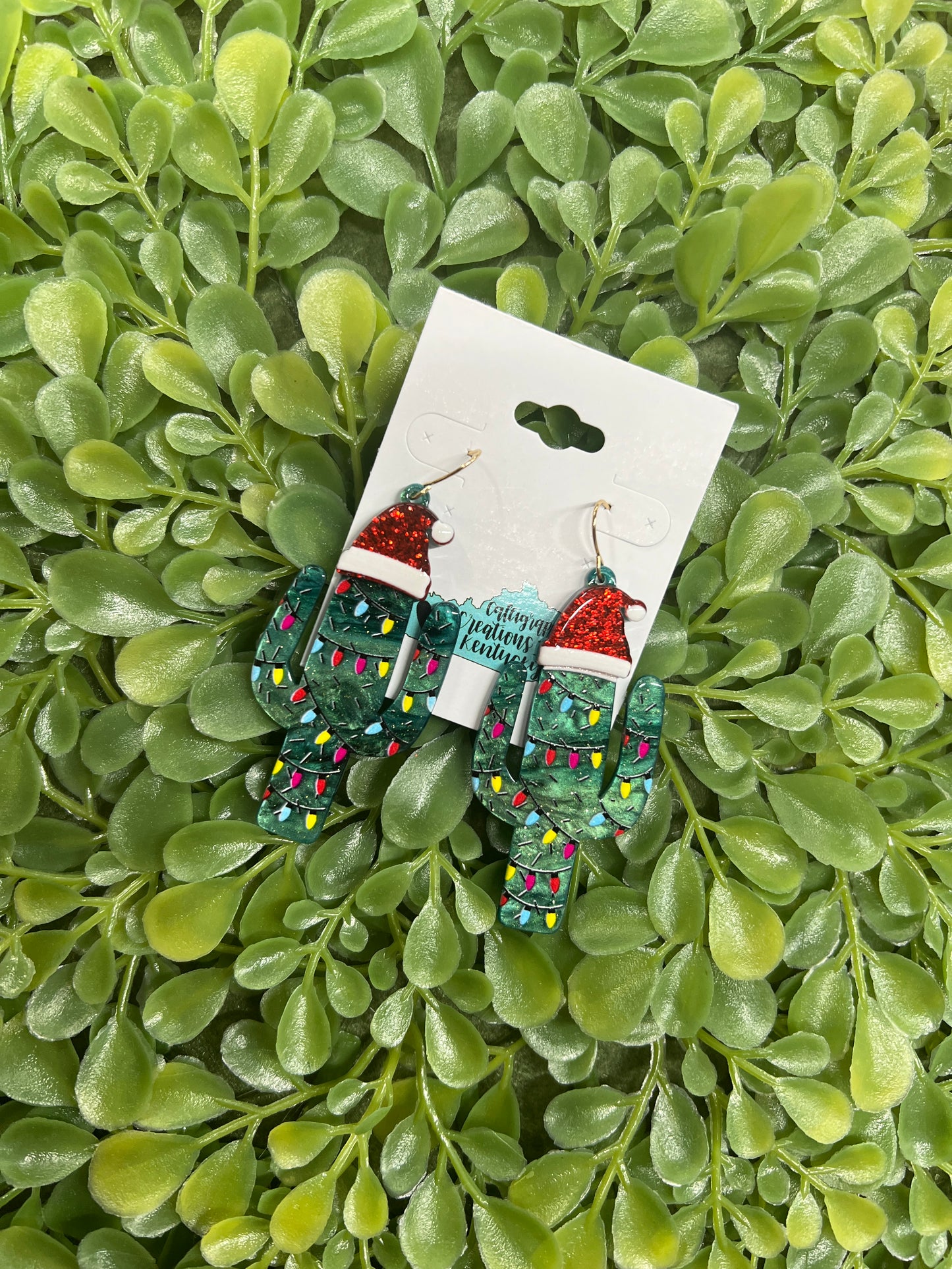 Green/ Cactus Santa Claus Hat Earrings