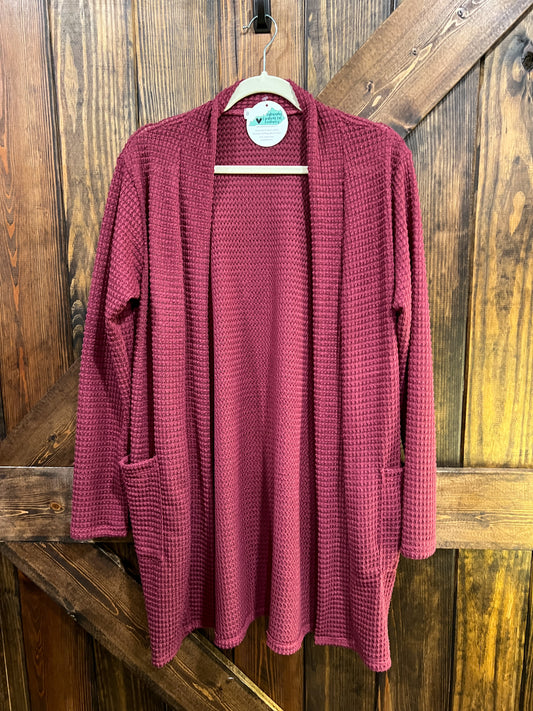 Berry Thin Waffle Cardigan