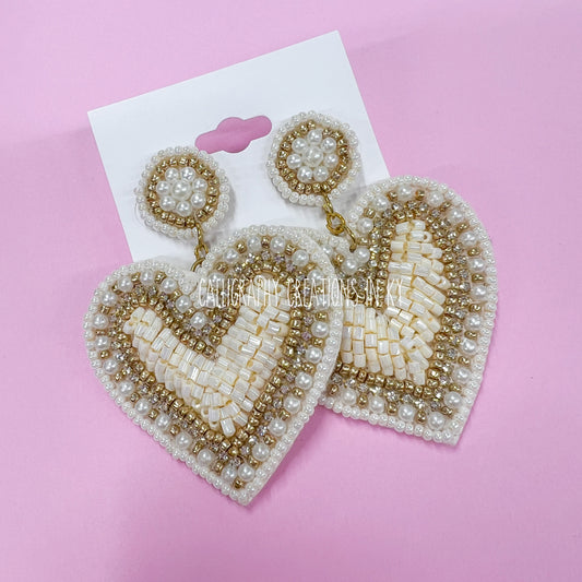 Ivory Heart Beaded Earrings