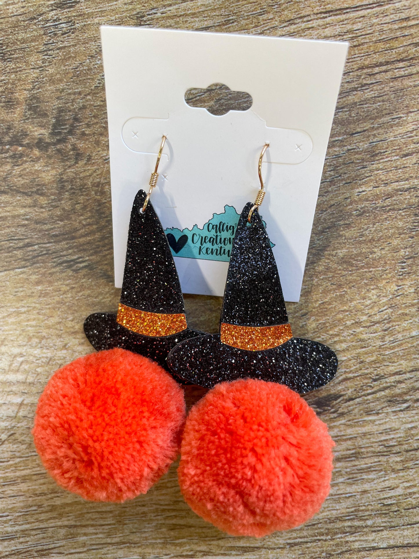 Orange Pompom Witch Hat Earrings - FINAL SALE