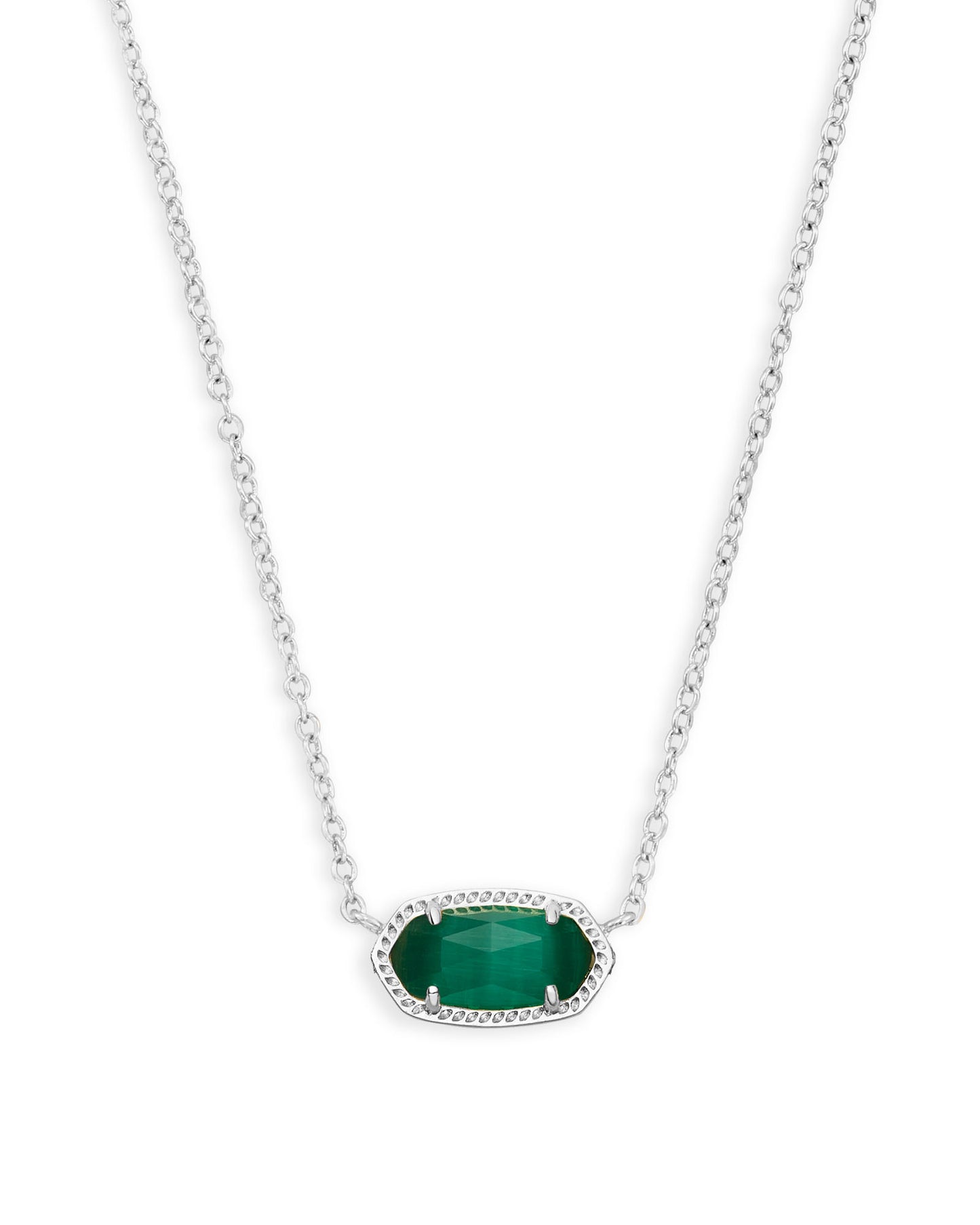 Kendra Scott Elisa Pendant Necklace - Rhodium Emerald Cats Eye