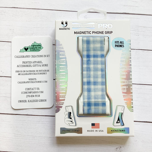 Blue Gingham LoveHandle Pro Phone Grip