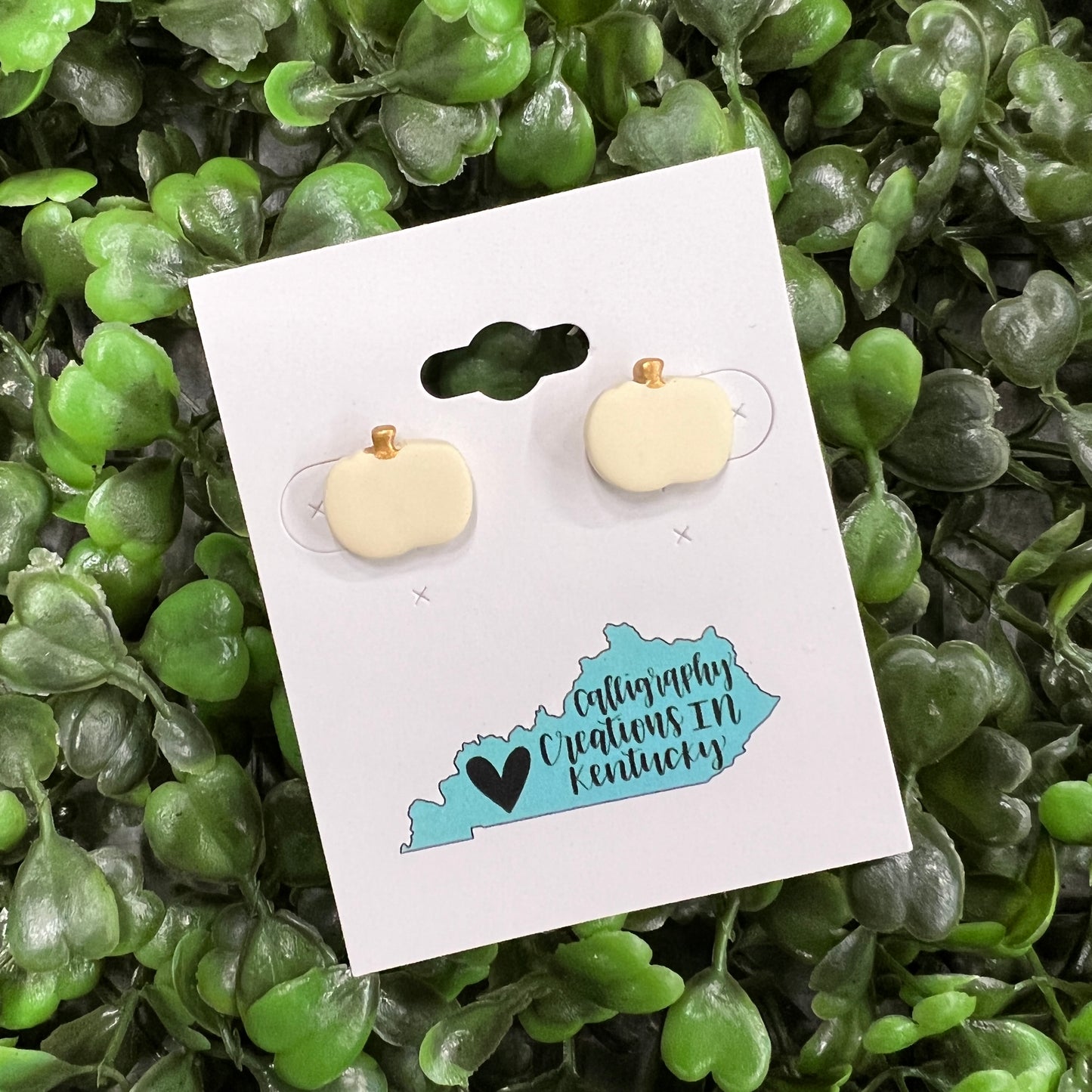 Cream Handmade Clay Pumpkin Earrings