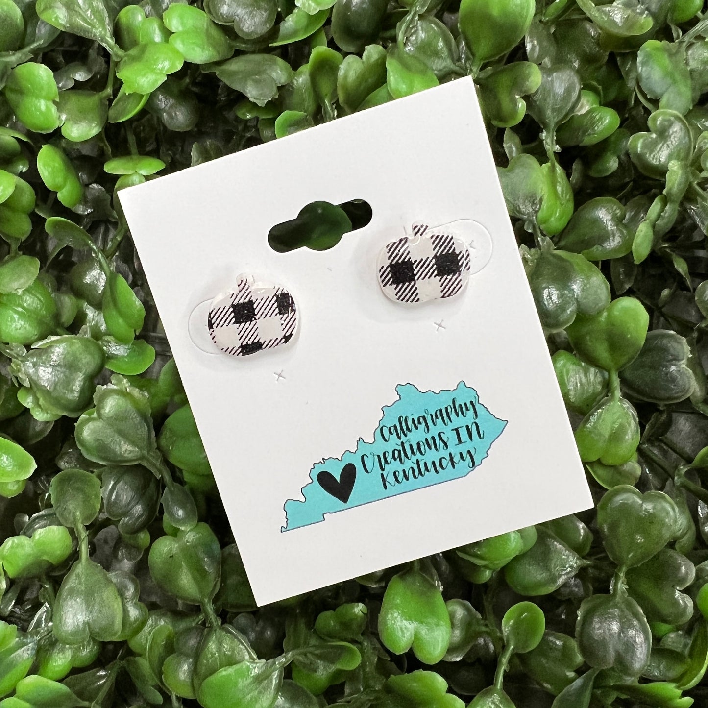 Black Plaid Handmade Clay Pumpkin Earrings