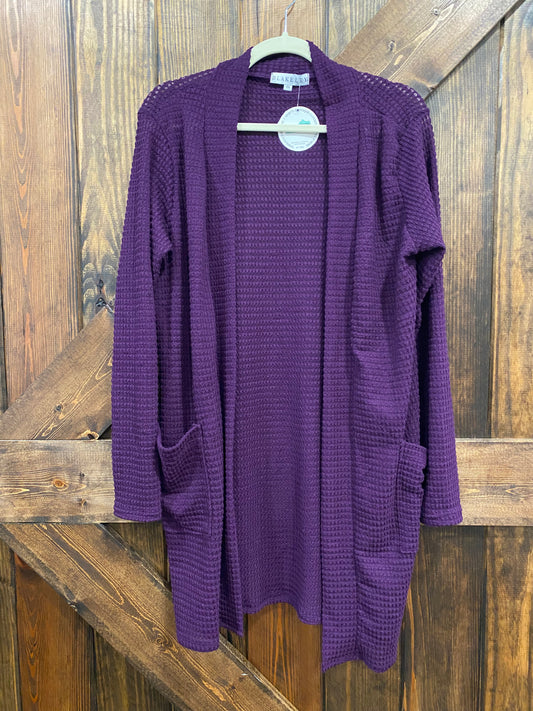 Plum Thin Waffle Cardigan