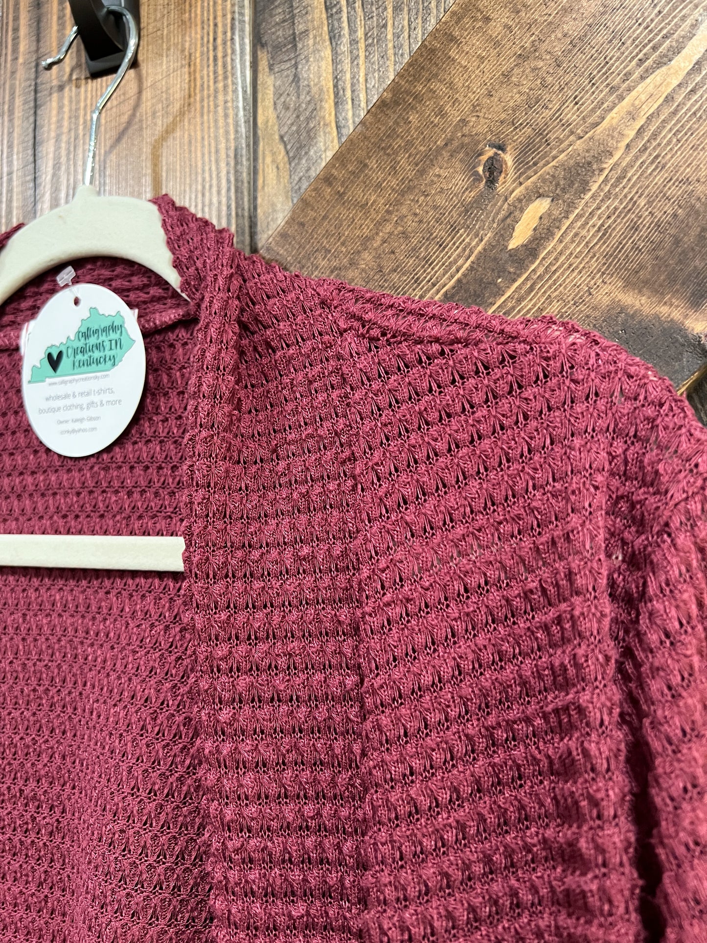 Berry Thin Waffle Cardigan