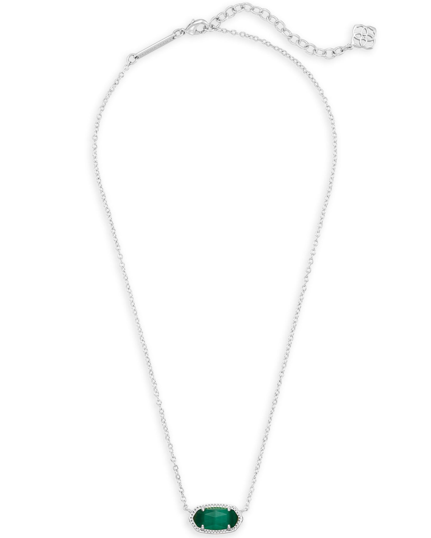 Kendra Scott Elisa Pendant Necklace - Rhodium Emerald Cats Eye